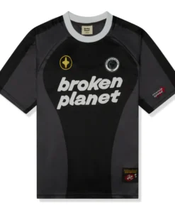 Broken Planet Cosmic Speed Football T Shirt Black Grey